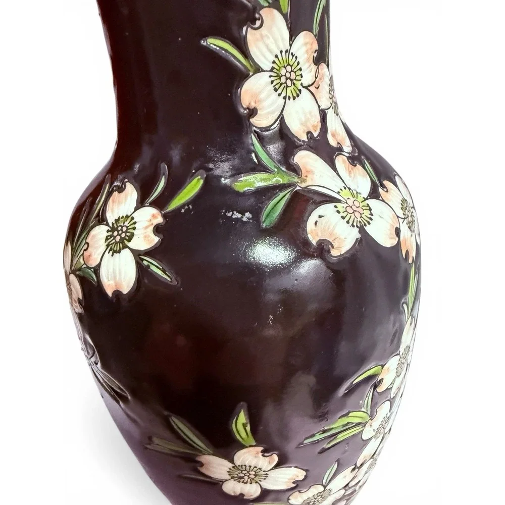 Vintage Japanese Vase Chinoiserie Cherry Blossom Dogwood Flower 8